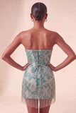 Lake Blue Sweetheart korset Jacquard Veter Thuis Thuis Jurk met franjes