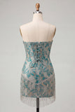 Lake Blue Sweetheart korset Jacquard Veter Thuis Thuis Jurk met franjes