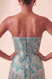 Lake Blue Sweetheart korset Jacquard Veter Thuis Thuis Jurk met franjes