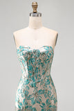 Lake Blue Sweetheart korset Jacquard Veter Thuis Thuis Jurk met franjes