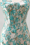 Lake Blue Sweetheart korset Jacquard Veter Thuis Thuis Jurk met franjes