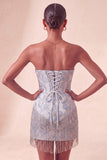 Lake Blue Sweetheart korset Jacquard Veter Thuis Thuis Jurk met franjes