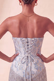 Lake Blue Sweetheart korset Jacquard Veter Thuis Thuis Jurk met franjes