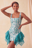 Champagne Jacquard vierkante hals met veter achter, strakke homecomingjurk met ruches