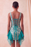 Champagne Jacquard vierkante hals met veter achter, strakke homecomingjurk met ruches