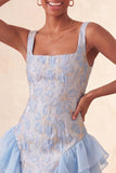 Champagne Jacquard vierkante hals met veter achter, strakke homecomingjurk met ruches