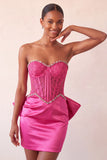 Zilveren sweetheart korset met veter op de rug bodycon homecomingjurk met strik