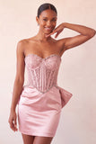 Zilveren sweetheart korset met veter op de rug bodycon homecomingjurk met strik