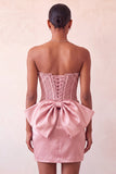 Zilveren sweetheart korset met veter op de rug bodycon homecomingjurk met strik