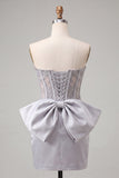 Zilveren sweetheart korset met veter op de rug bodycon homecomingjurk met strik