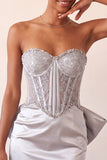 Zilveren sweetheart korset met veter op de rug bodycon homecomingjurk met strik