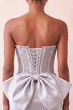 Zilveren sweetheart korset met veter op de rug bodycon homecomingjurk met strik