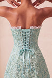 Sweetheart gele Jacquard A-lijn gerimpelde kant Achterjurk met split