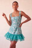 Blauw korset vierkante hals met veter op de rug Jacquard Bodycon Homecoming jurk met ruches