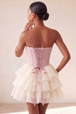 Roze Sweetheart A-lijn korset Jacquard Veter Achterste Laaggelaagde Homecoming Jurk