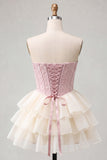 Roze Sweetheart A-lijn korset Jacquard Veter Achterste Laaggelaagde Homecoming Jurk