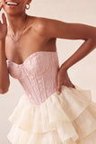 Roze Sweetheart A-lijn korset Jacquard Veter Achterste Laaggelaagde Homecoming Jurk
