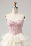 Roze Sweetheart A-lijn korset Jacquard Veter Achterste Laaggelaagde Homecoming Jurk