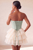 Roze Sweetheart A-lijn korset Jacquard Veter Achterste Laaggelaagde Homecoming Jurk