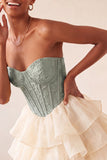 Roze Sweetheart A-lijn korset Jacquard Veter Achterste Laaggelaagde Homecoming Jurk