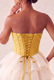 Roze Sweetheart A-lijn korset Jacquard Veter Achterste Laaggelaagde Homecoming Jurk