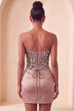 Sweetheart Champagne Pailletten Bodycon Mini Homecoming Jurk