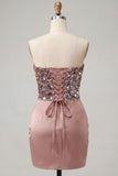 Sweetheart Champagne Pailletten Bodycon Mini Homecoming Jurk