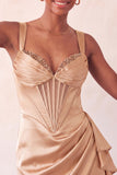 Bodycon Basque taille korset Lake Blue gerimpelde homecomingjurk met ruches