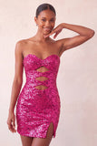 Sweetheart Fuchsia Keyhole Bodycon Glinsterende pailletten Homecoming-jurk met split