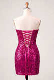 Sweetheart Fuchsia Keyhole Bodycon Glinsterende pailletten Homecoming-jurk met split
