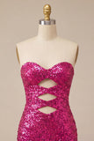 Sweetheart Fuchsia Keyhole Bodycon Glinsterende pailletten Homecoming-jurk met split