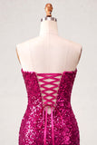 Sweetheart Fuchsia Keyhole Bodycon Glinsterende pailletten Homecoming-jurk met split