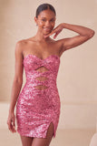Sweetheart Fuchsia Keyhole Bodycon Glinsterende pailletten Homecoming-jurk met split