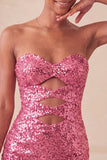 Sweetheart Fuchsia Keyhole Bodycon Glinsterende pailletten Homecoming-jurk met split