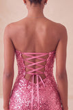 Sweetheart Fuchsia Keyhole Bodycon Glinsterende pailletten Homecoming-jurk met split
