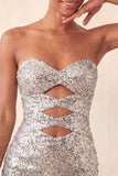 Sweetheart Fuchsia Keyhole Bodycon Glinsterende pailletten Homecoming-jurk met split