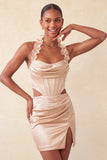 Halter korset Bodycon Mint Green gerimpelde korte homecomingjurk met split