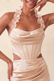Halter korset Bodycon Mint Green gerimpelde korte homecomingjurk met split