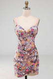 Roze korset Bodycon gerimpelde korte homecomingjurk met pailletten