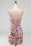 Roze korset Bodycon gerimpelde korte homecomingjurk met pailletten