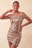 Sprankelende Champagne Off The Shoulder Bodycon Homecoming Jurk met pailletten