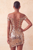 Sprankelende Champagne Off The Shoulder Bodycon Homecoming Jurk met pailletten