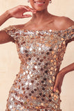Sprankelende Champagne Off The Shoulder Bodycon Homecoming Jurk met pailletten