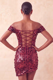 Sprankelende Champagne Off The Shoulder Bodycon Homecoming Jurk met pailletten