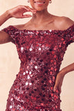 Sprankelende Champagne Off The Shoulder Bodycon Homecoming Jurk met pailletten
