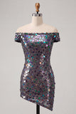 Sprankelende Champagne Off The Shoulder Bodycon Homecoming Jurk met pailletten