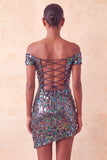 Sprankelende Champagne Off The Shoulder Bodycon Homecoming Jurk met pailletten