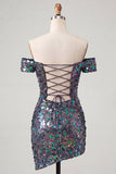Sprankelende Champagne Off The Shoulder Bodycon Homecoming Jurk met pailletten