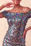 Sprankelende Champagne Off The Shoulder Bodycon Homecoming Jurk met pailletten