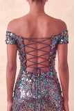 Sprankelende Champagne Off The Shoulder Bodycon Homecoming Jurk met pailletten